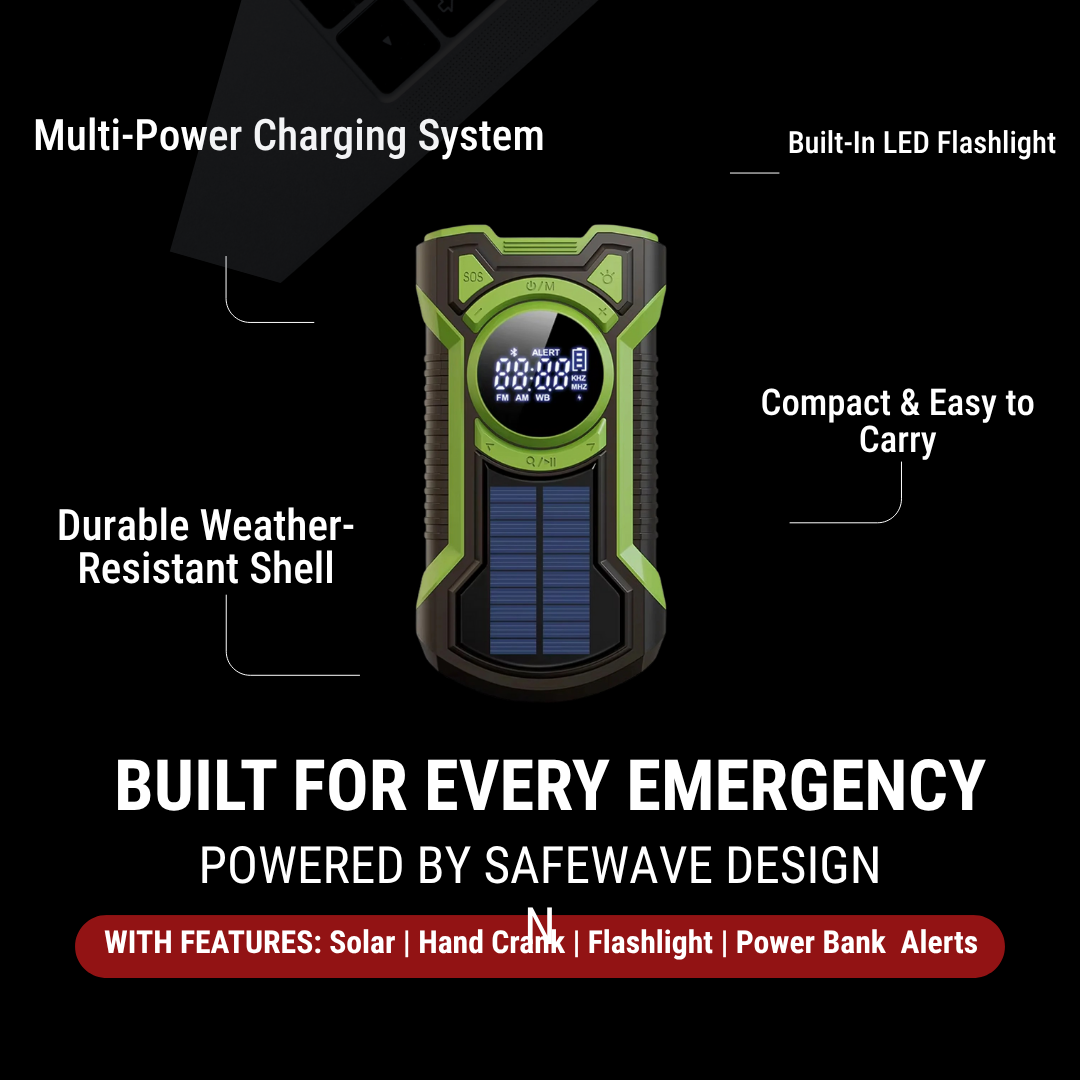 SafeWave Emergency Radio – Solar & Hand Crank Power Bank