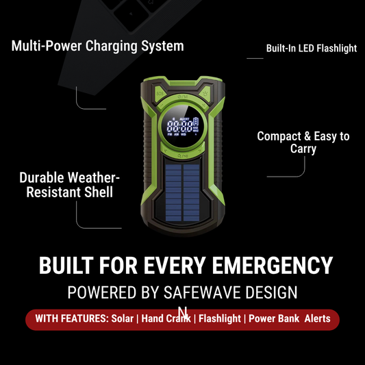 SafeWave Emergency Radio – Solar & Hand Crank Power Bank