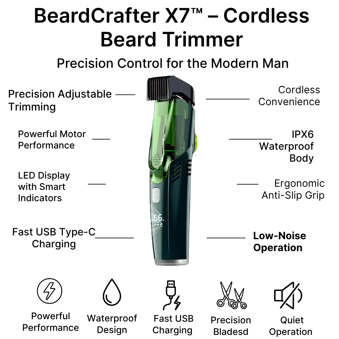 BeardCrafter X7 – Cordless Beard Trimmer with Adjustable Length & USB Fast Charging