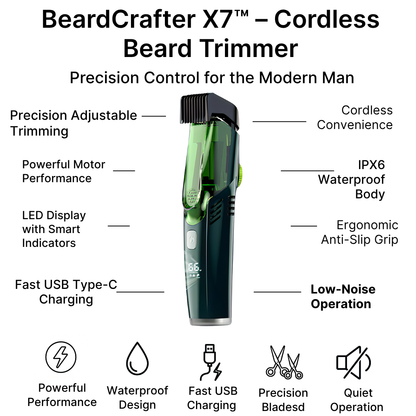 BeardCrafter X7 – Cordless Beard Trimmer with Adjustable Length & USB Fast Charging
